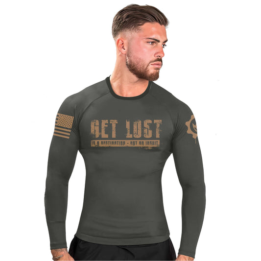 Get Lost Is A Destination Men's Long Sleeve Rash Guard