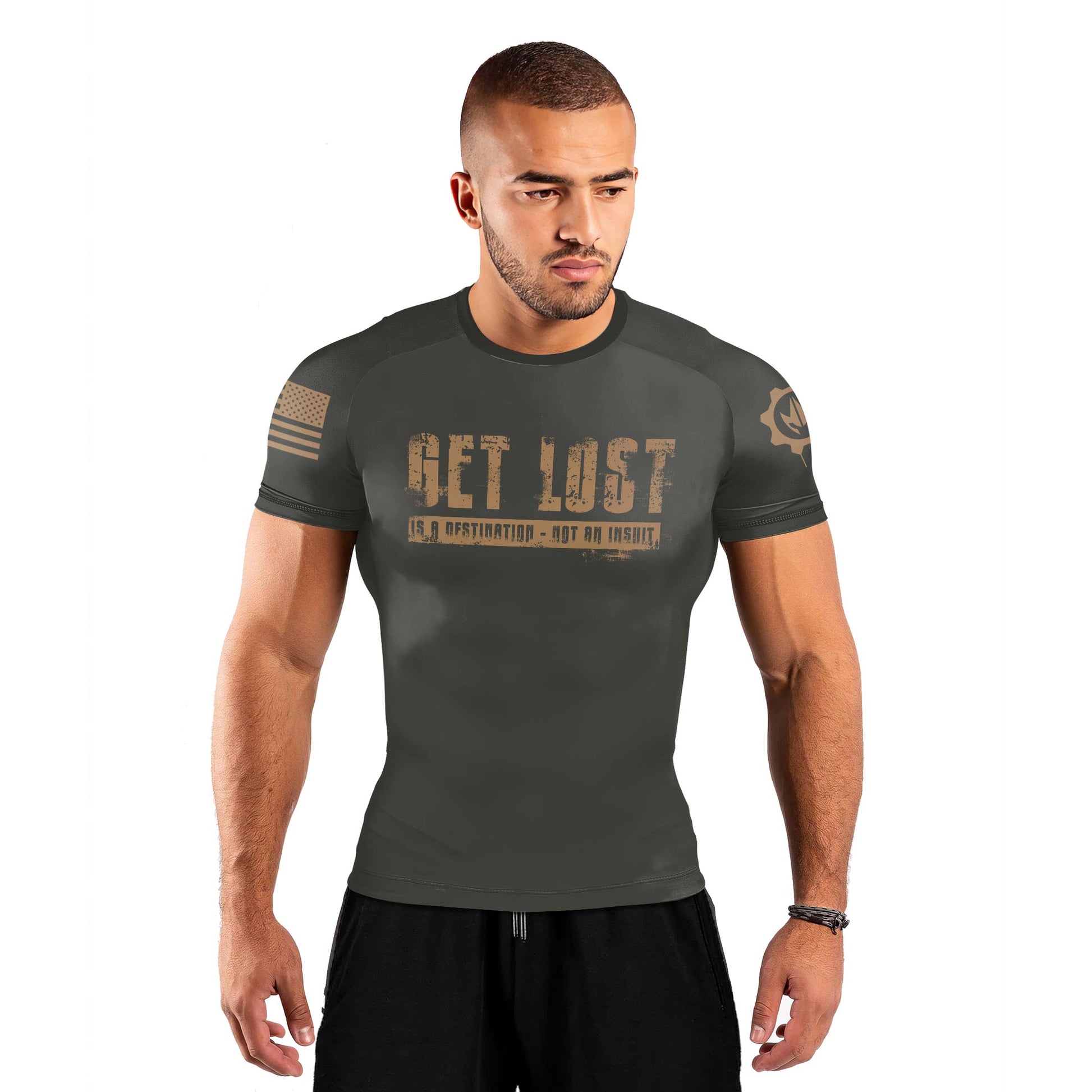 Get Lost Is A Destination Men's Short Sleeve Rash Guard
