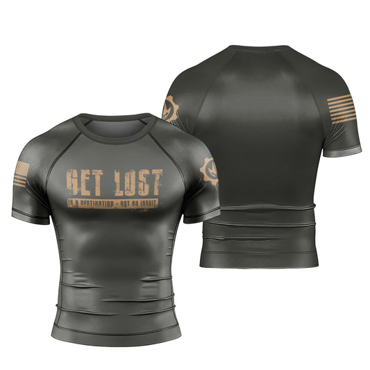 Get Lost Is A Destination Men's Short Sleeve Rash Guard