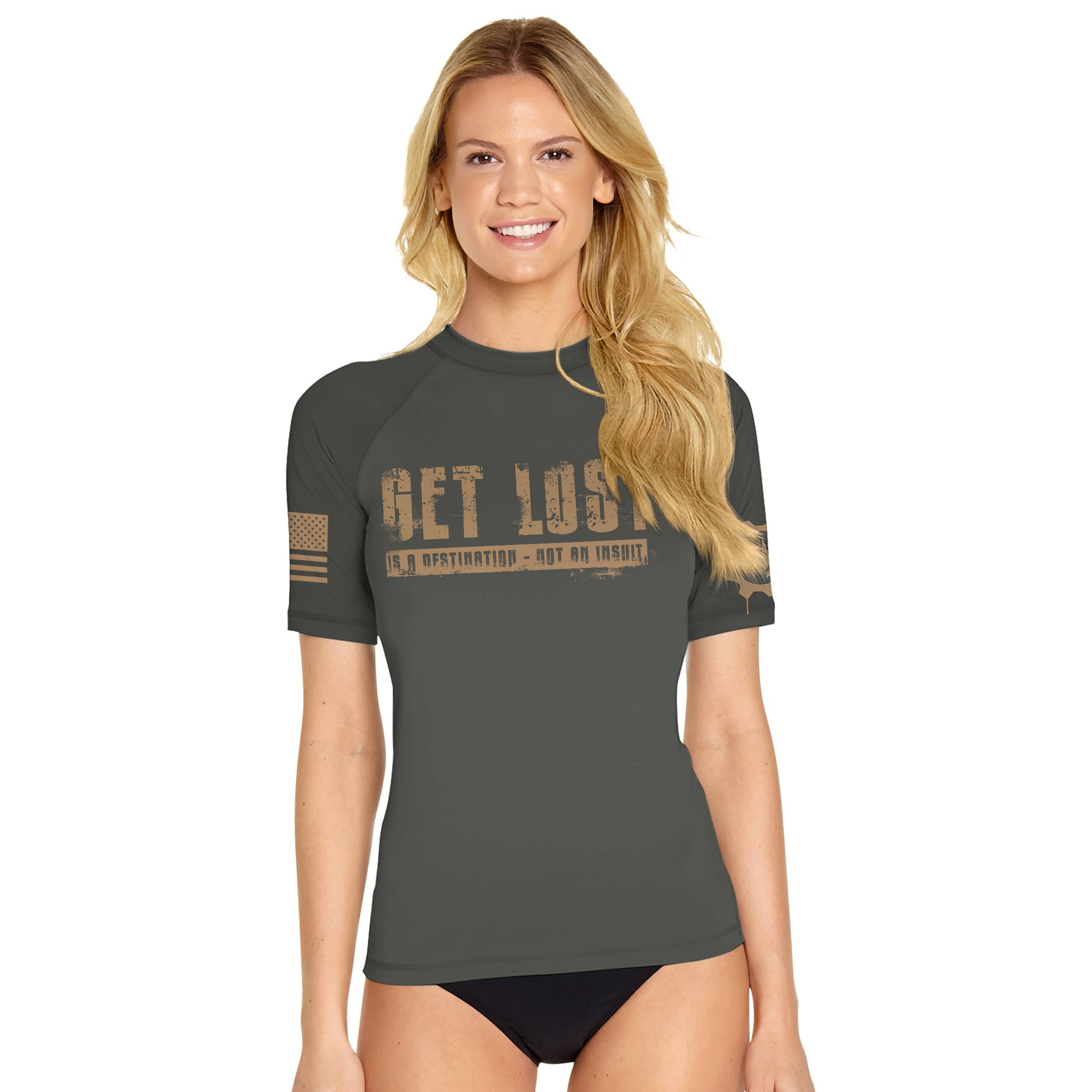 Get Lost Is A Destination Women's Short Sleeve Rash Guard