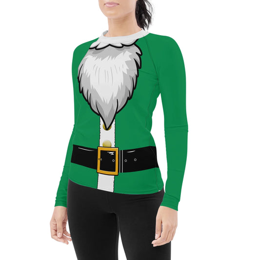 Green Santa Claus Women's Long Sleeve Rash Guard
