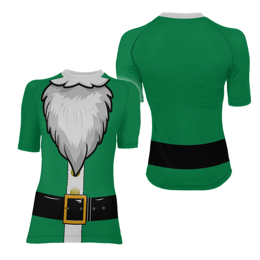 Green Santa Claus Women's Short Sleeve Rash Guard