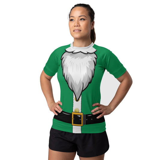 Green Santa Claus Women's Short Sleeve Rash Guard