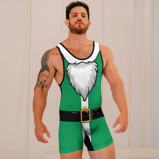Green Santa Claus Wrestling Singlets