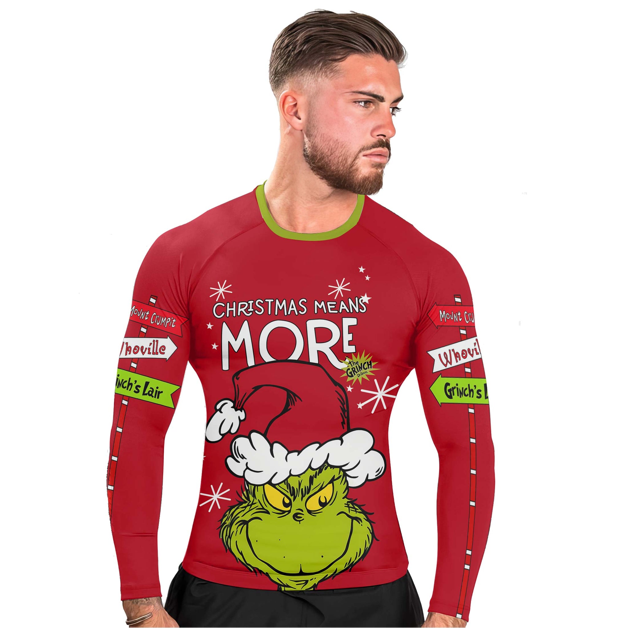 Grinch Christmas Mean More Men's Long Sleeve Rash Guard