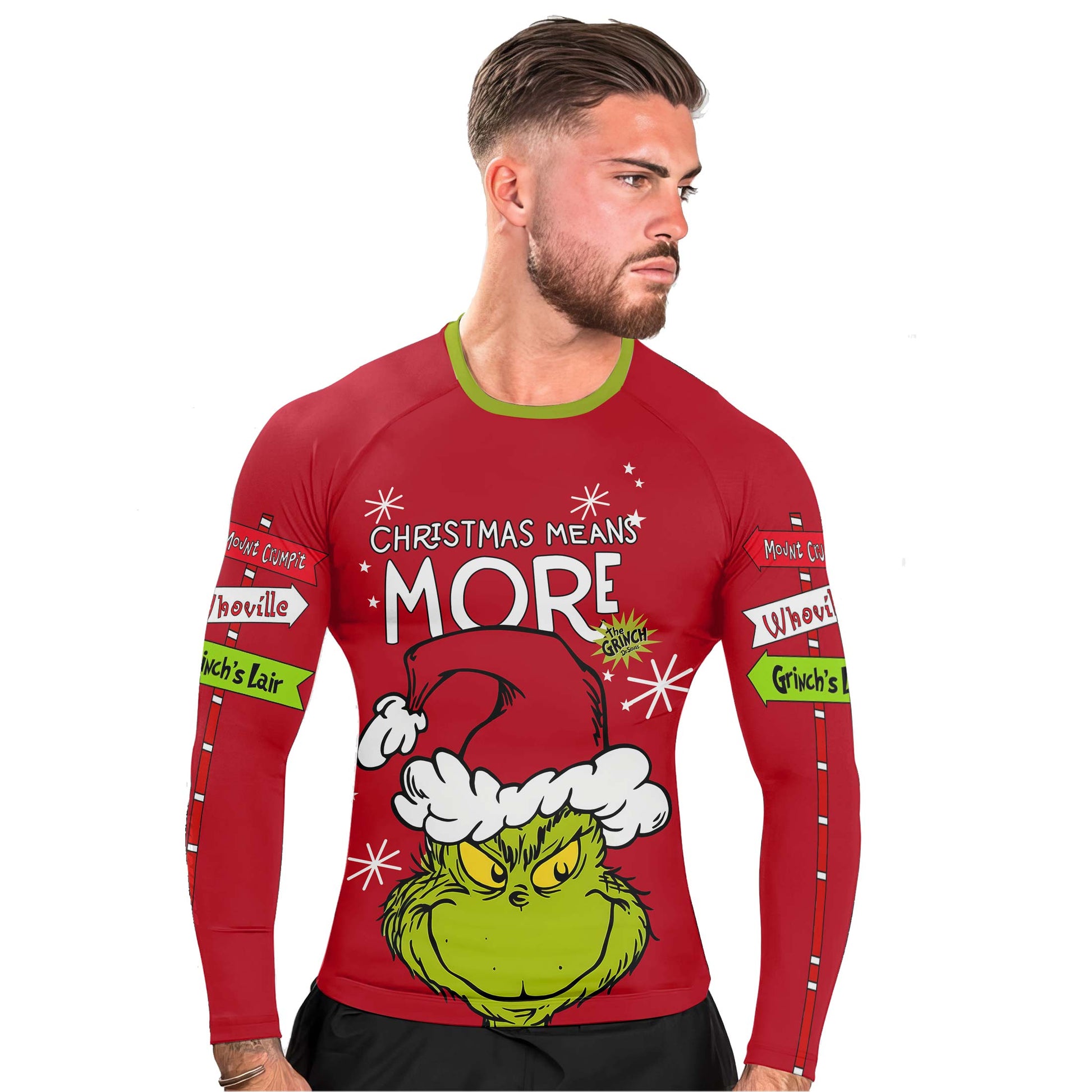 Grinch Christmas Mean More Men's Long Sleeve Rash Guard