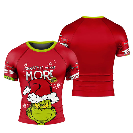 Grinch Christmas Mean More Men's Short Sleeve Rash Guard