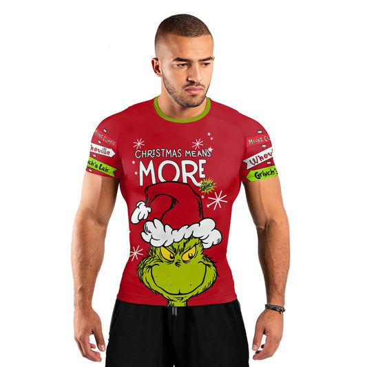 Grinch Christmas Mean More Men's Short Sleeve Rash Guard