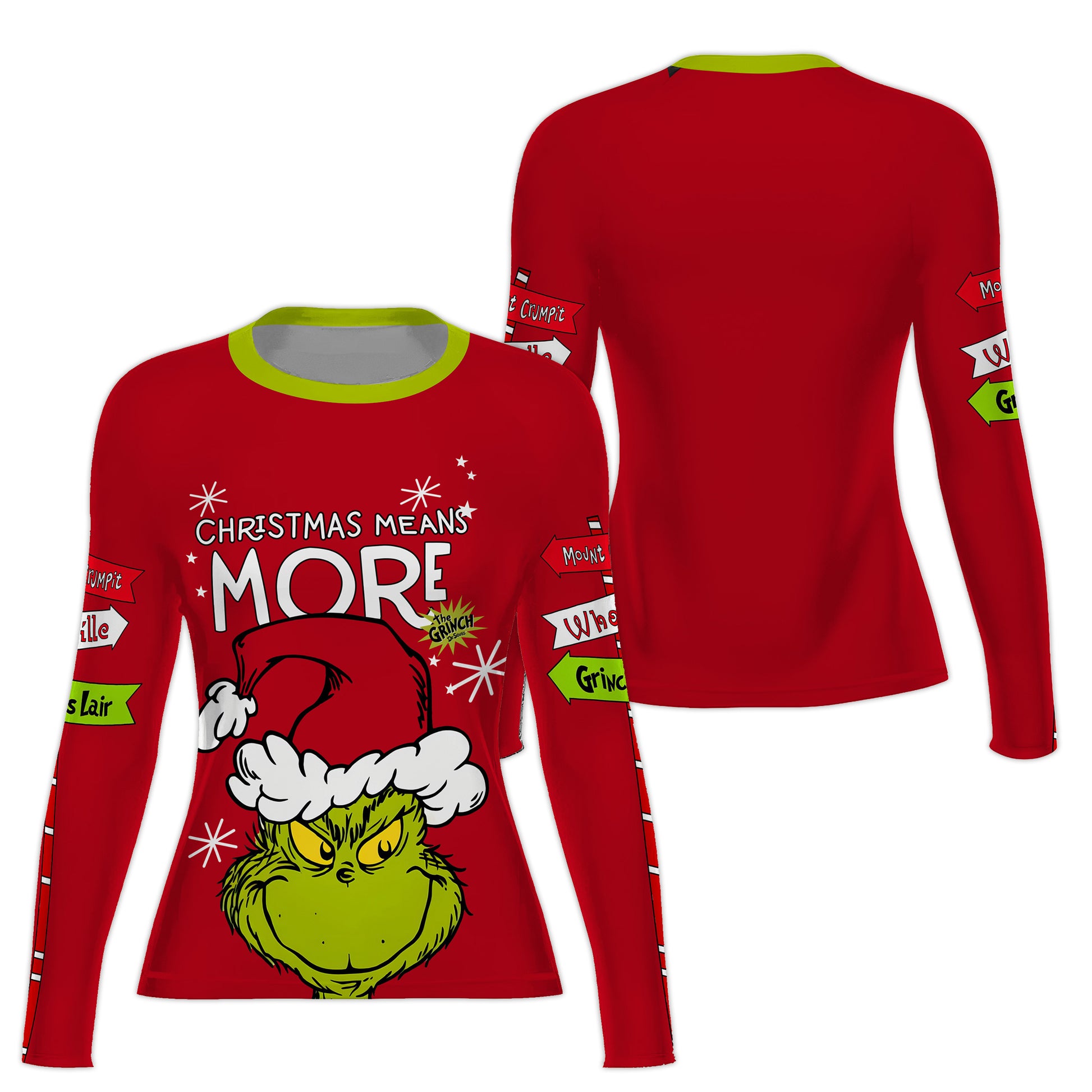 Grinch Christmas Mean More Women's Long Sleeve Rash Guard