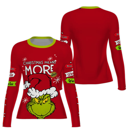 Grinch Christmas Mean More Women's Long Sleeve Rash Guard