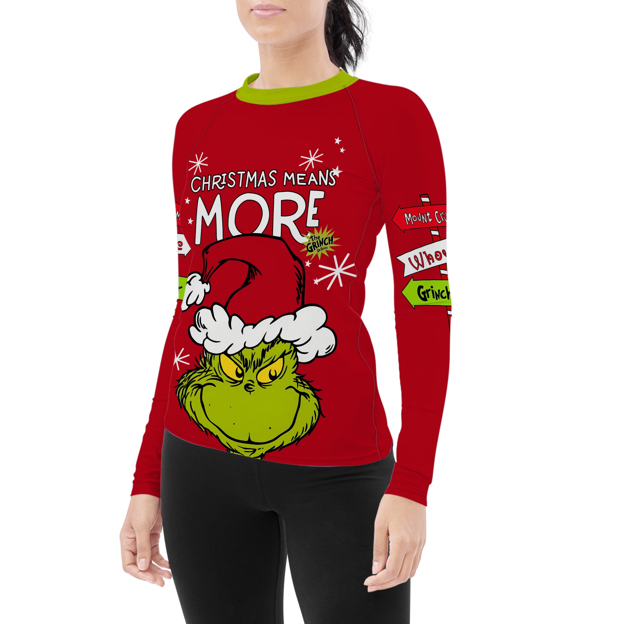 Grinch Christmas Mean More Women's Long Sleeve Rash Guard