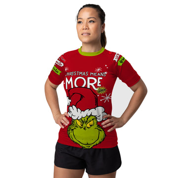 Grinch Christmas Mean More Women's Short Sleeve Rash Guard