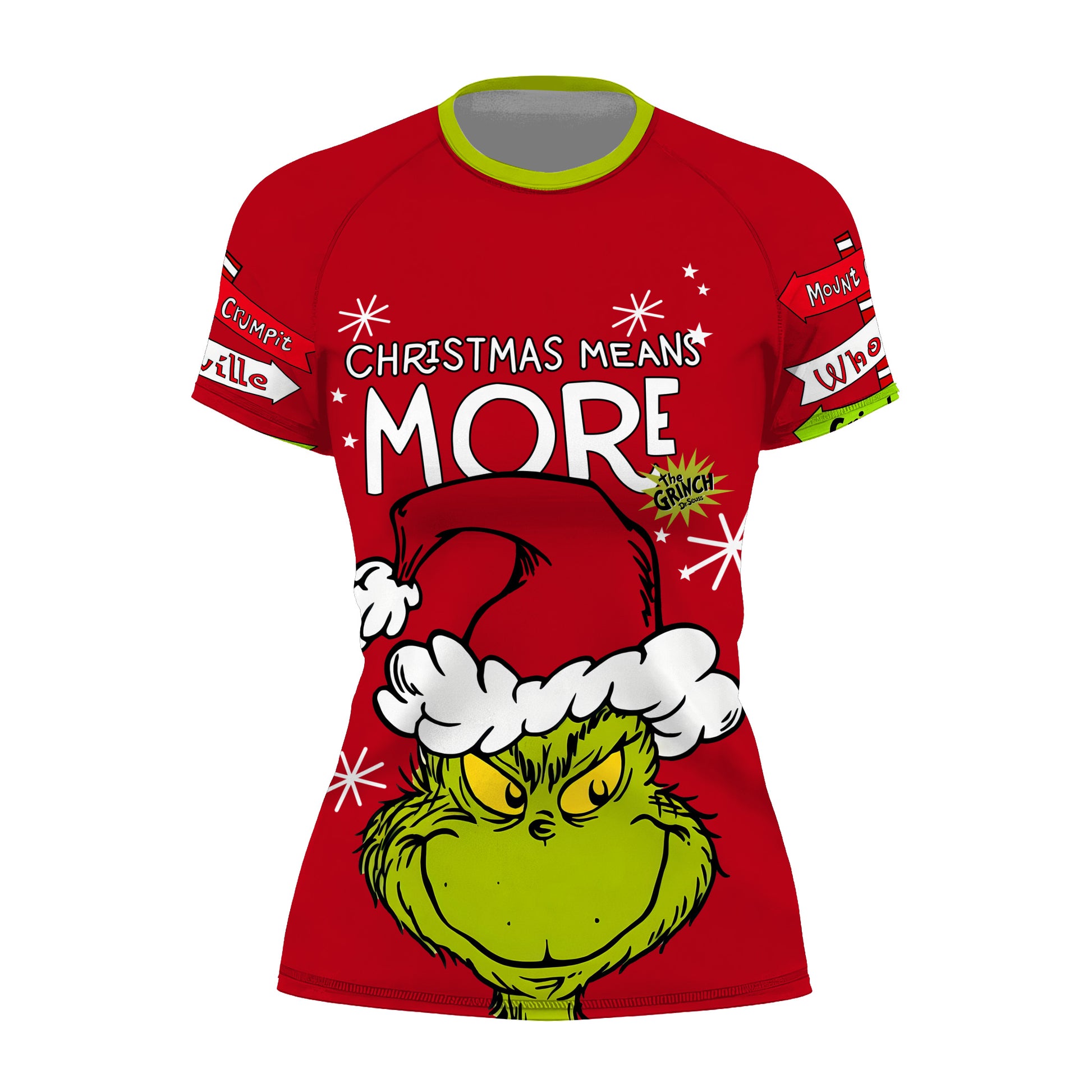 Grinch Christmas Mean More Women's Short Sleeve Rash Guard