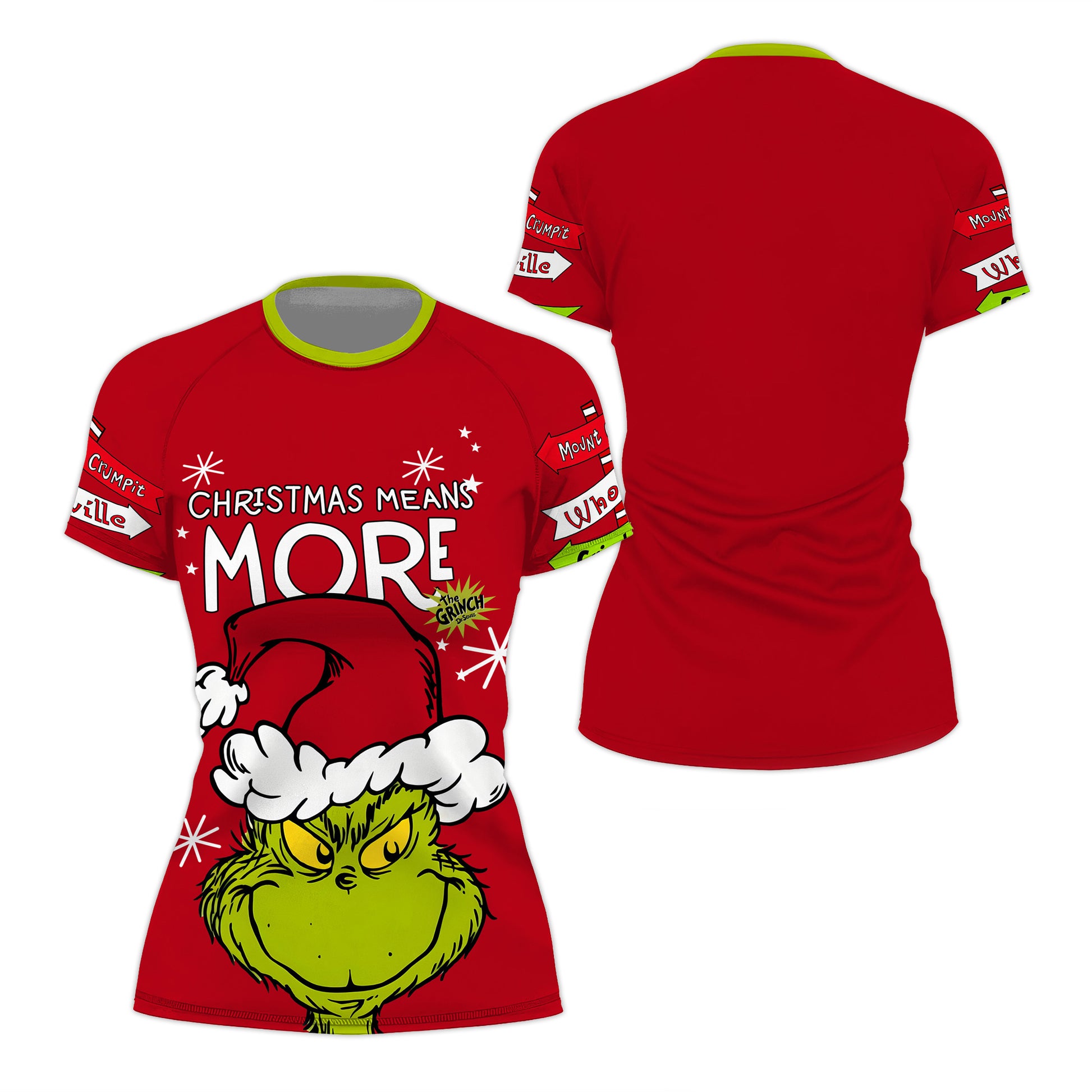 Grinch Christmas Mean More Women's Short Sleeve Rash Guard