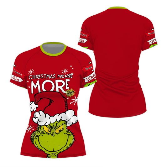 Grinch Christmas Mean More Women's Short Sleeve Rash Guard