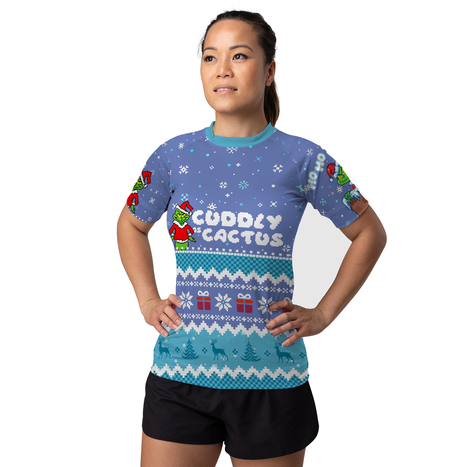 Grinch Cuddly Women's Short Sleeve Rash Guard