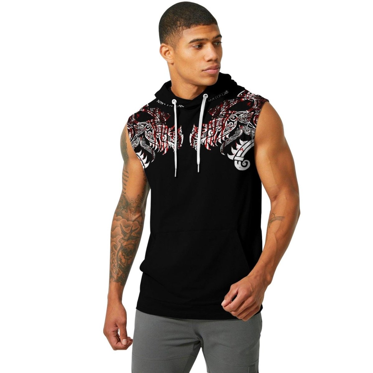 Geri & Freki Blood Tattoo Viking Sleeveless Pullover & Zip Hoodie - BattleFitGear