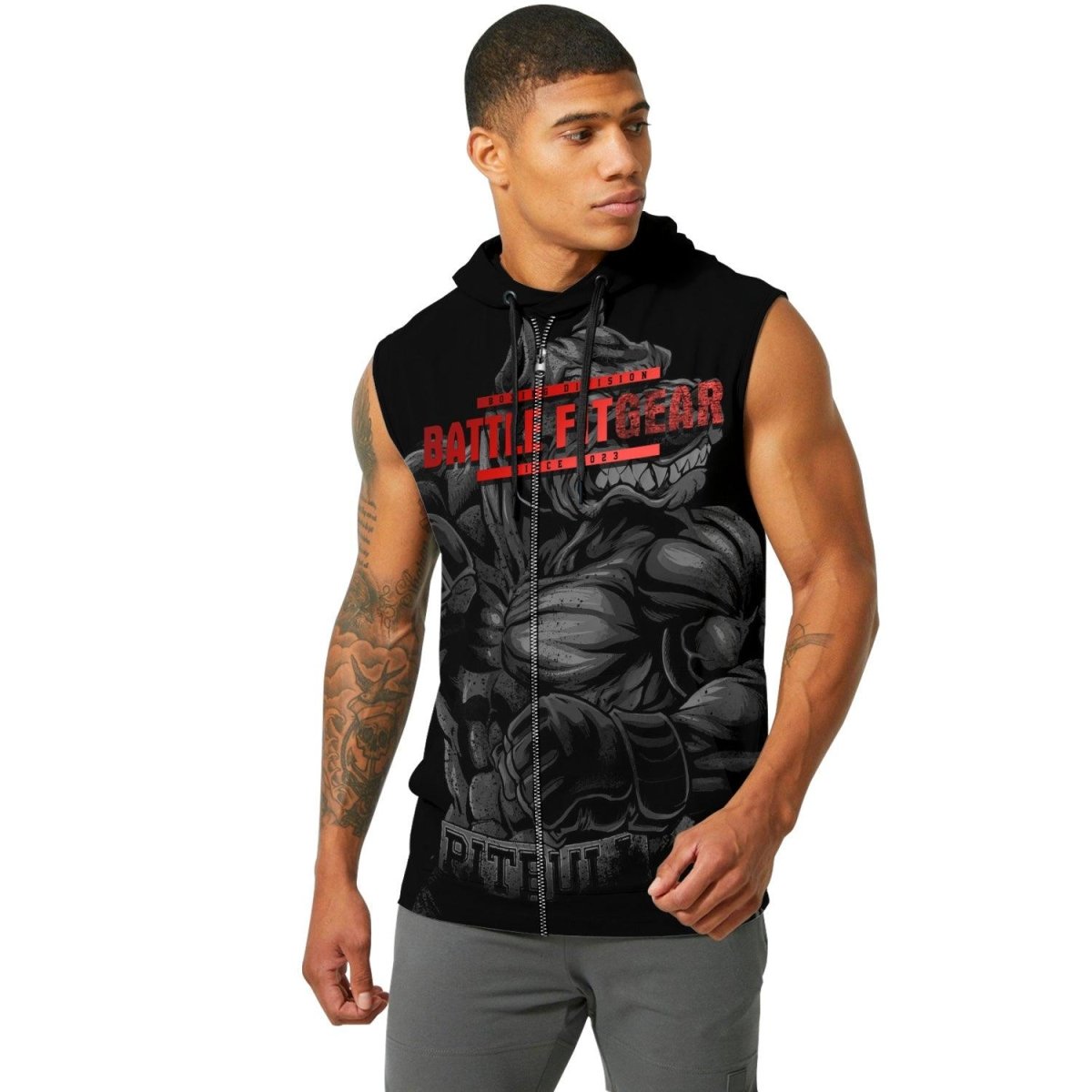 Red Rage Pitbull Boxing Sleeveless Pullover & Zip Hoodie - BattleFitGear