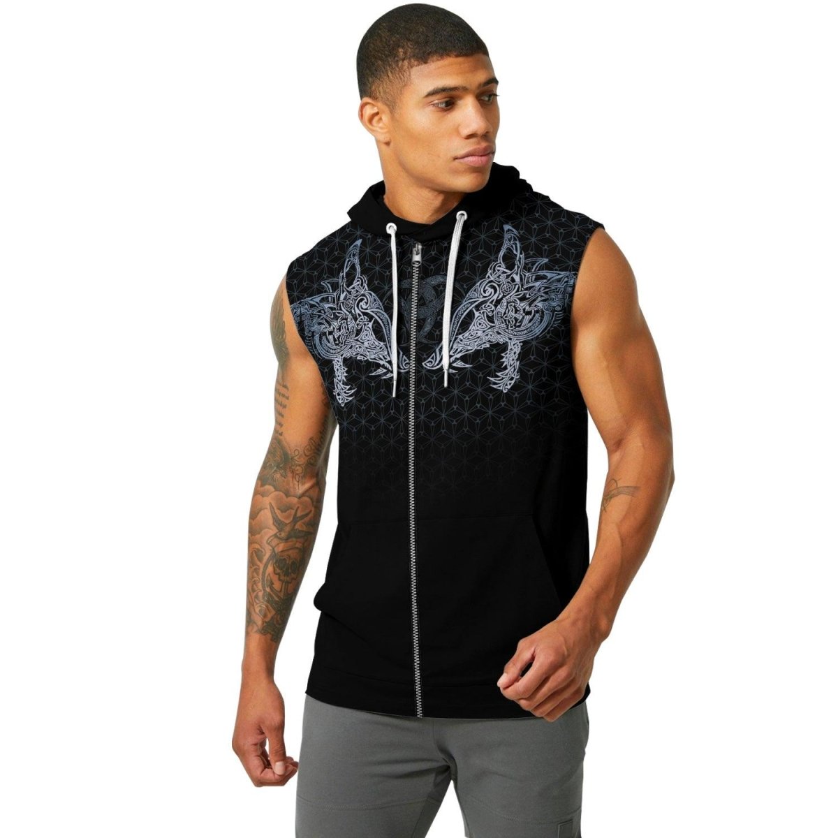 Geri & Freki Tattoo Viking Sleeveless Pullover & Zip Hoodie - BattleFitGear