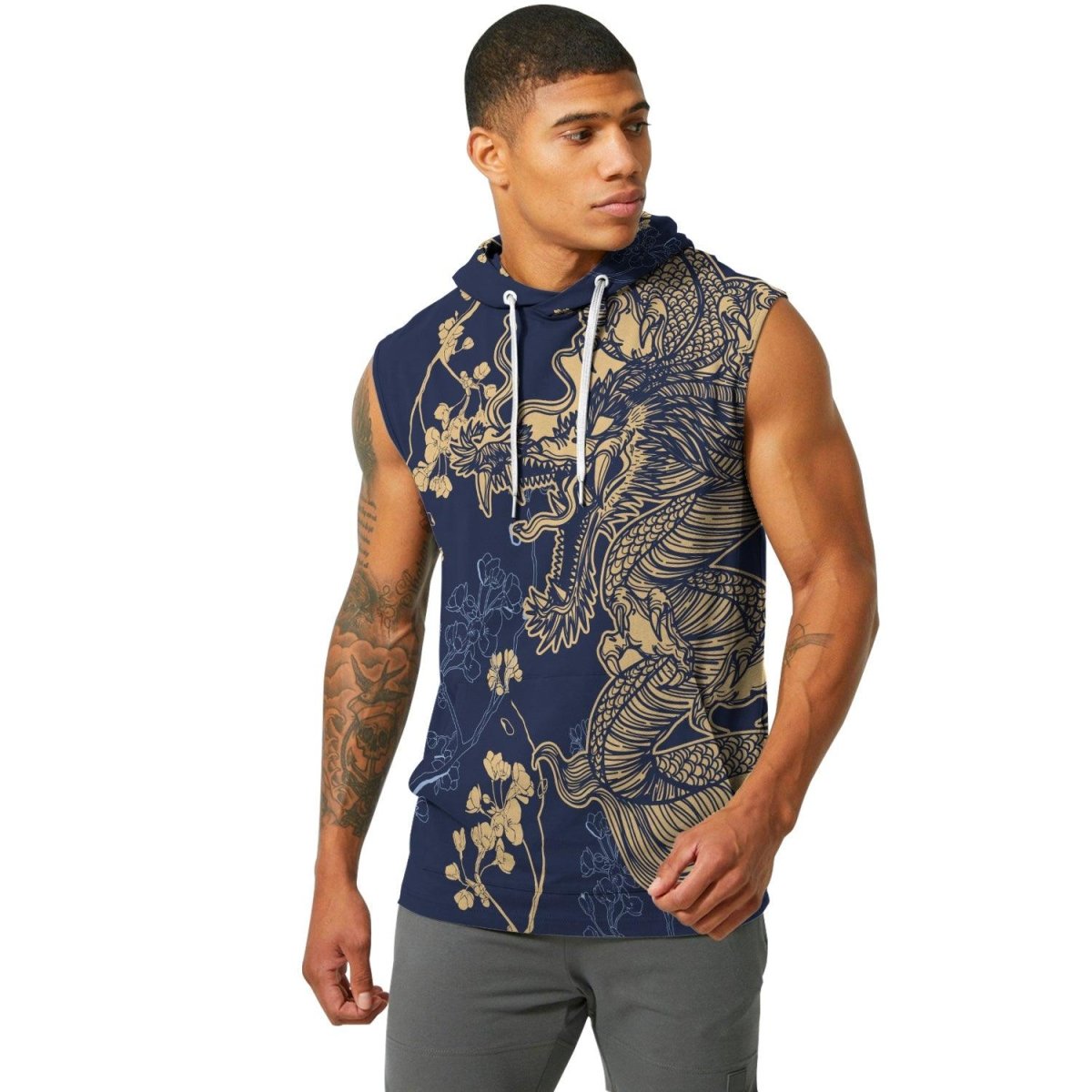 Flower Chinese Dragon Sleeveless Pullover & Zip Hoodie - BattleFitGear