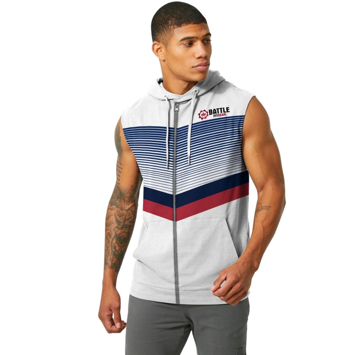 American Flag White Sleeveless Pullover & Zip Hoodie - BattleFitGear