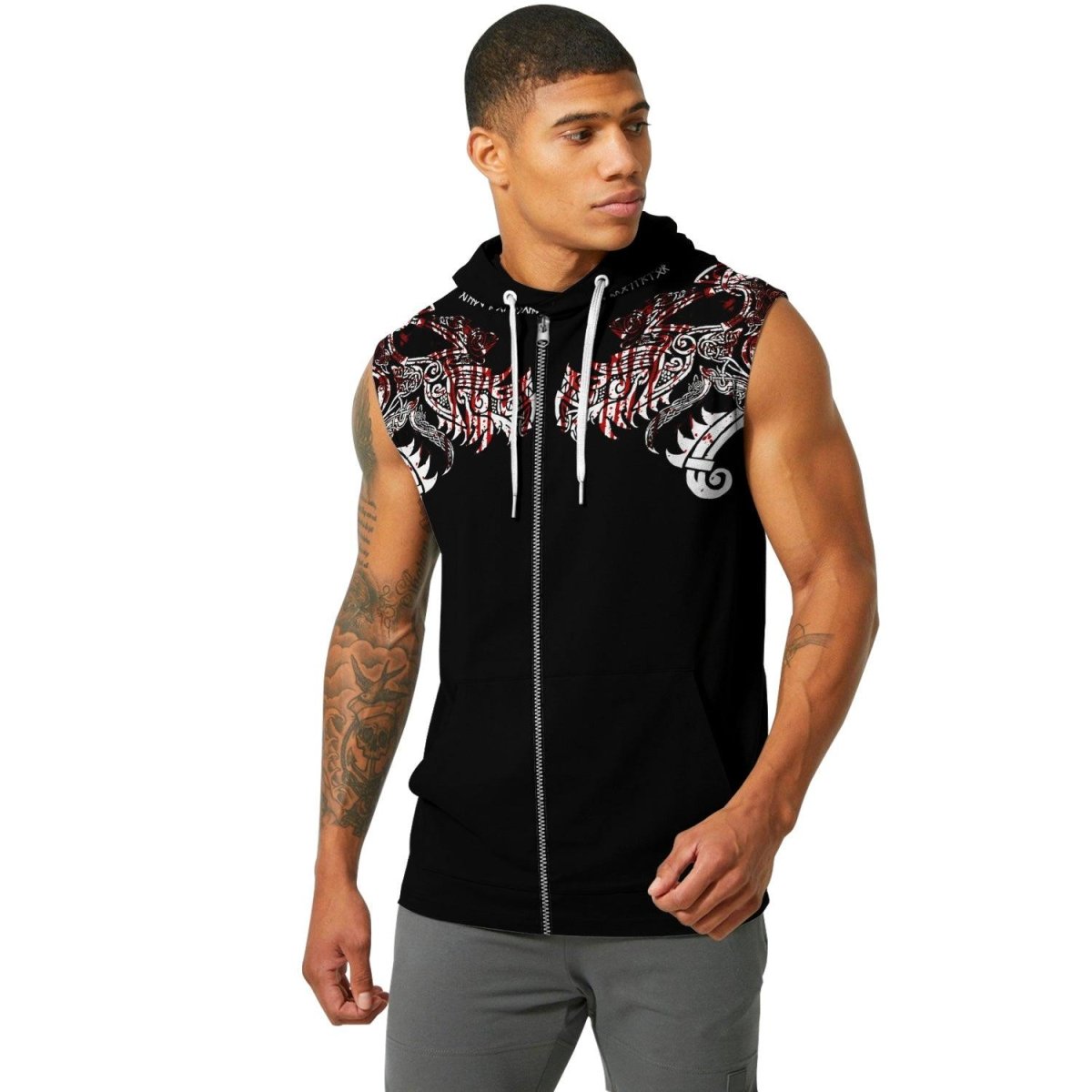 Geri & Freki Blood Tattoo Viking Sleeveless Pullover & Zip Hoodie - BattleFitGear