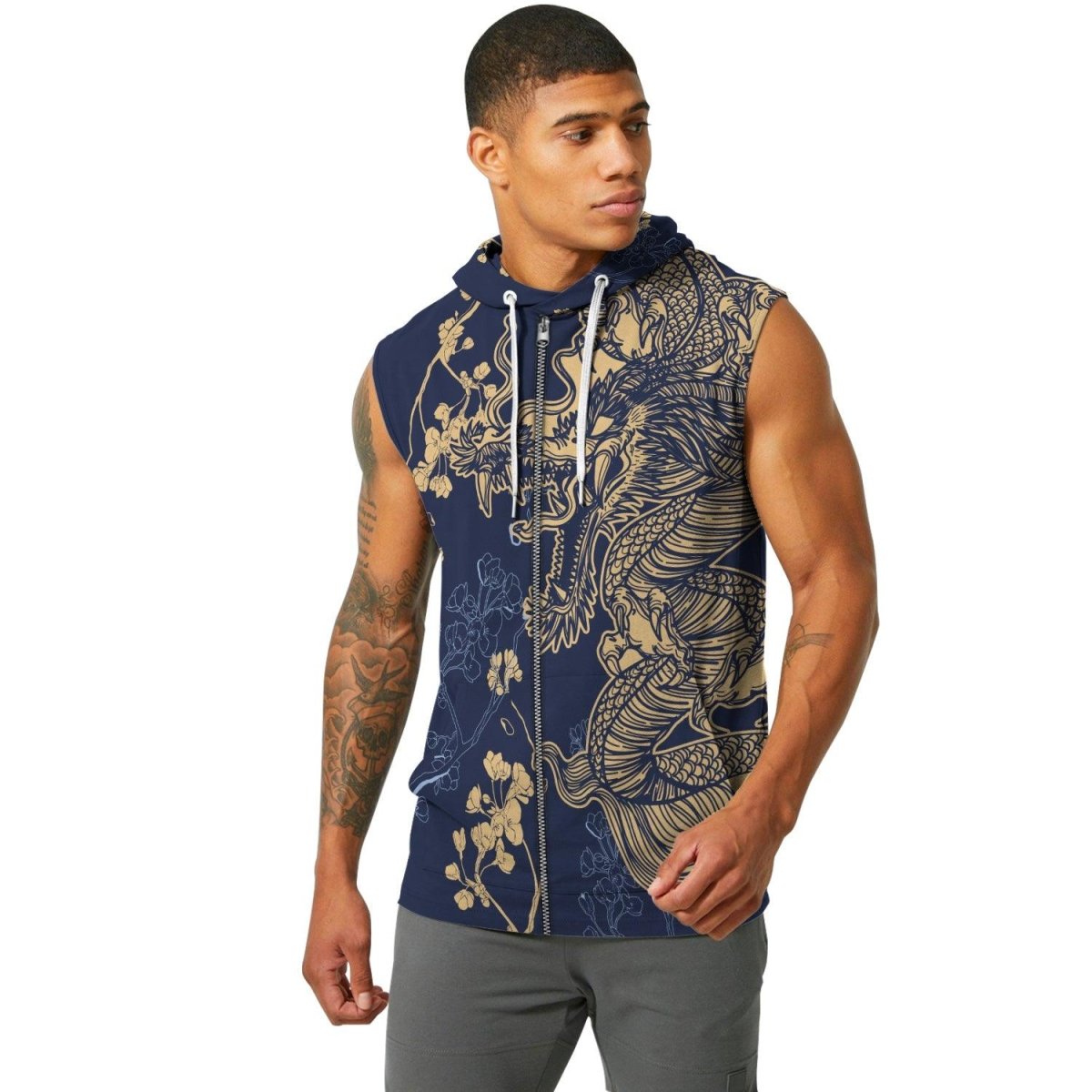 Flower Chinese Dragon Sleeveless Pullover & Zip Hoodie - BattleFitGear