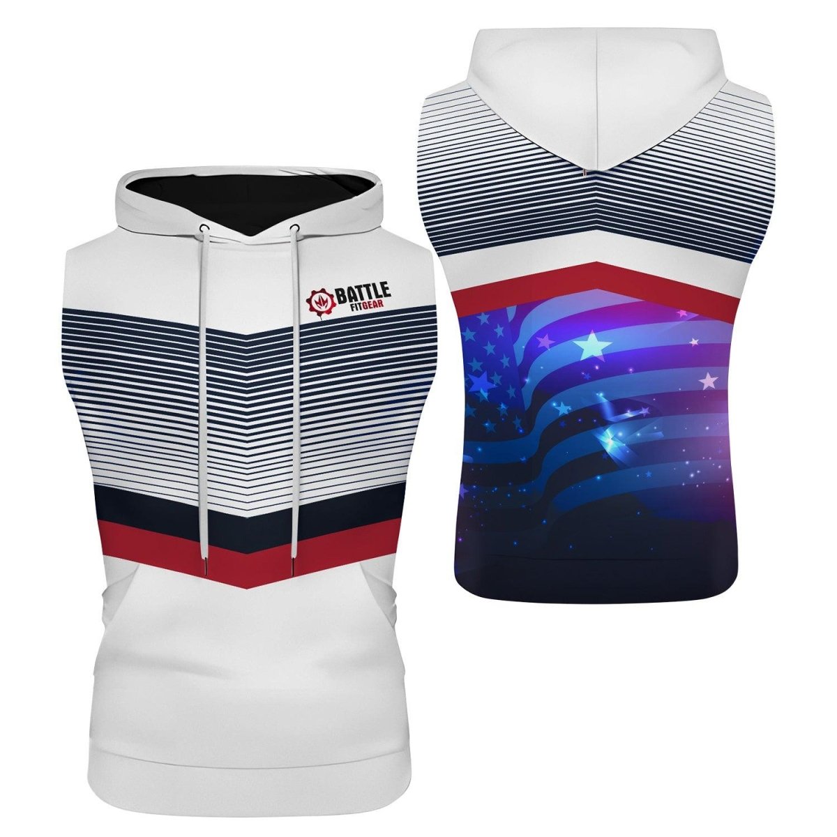 American Flag White Sleeveless Pullover & Zip Hoodie - BattleFitGear