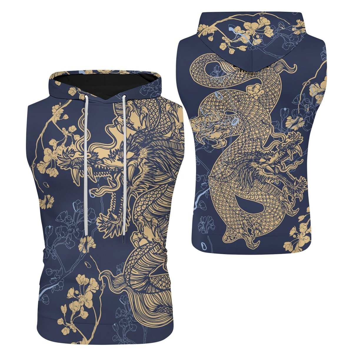 Flower Chinese Dragon Sleeveless Pullover & Zip Hoodie - BattleFitGear