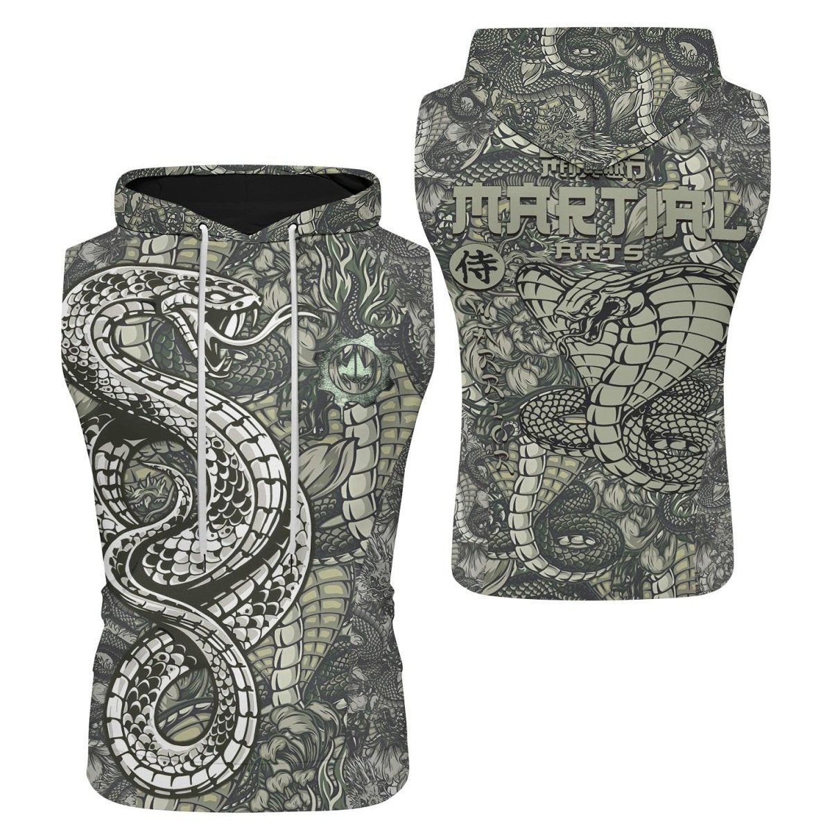 Samurai Cobra And Dragon Sleeveless Pullover & Zip Hoodie - BattleFitGear