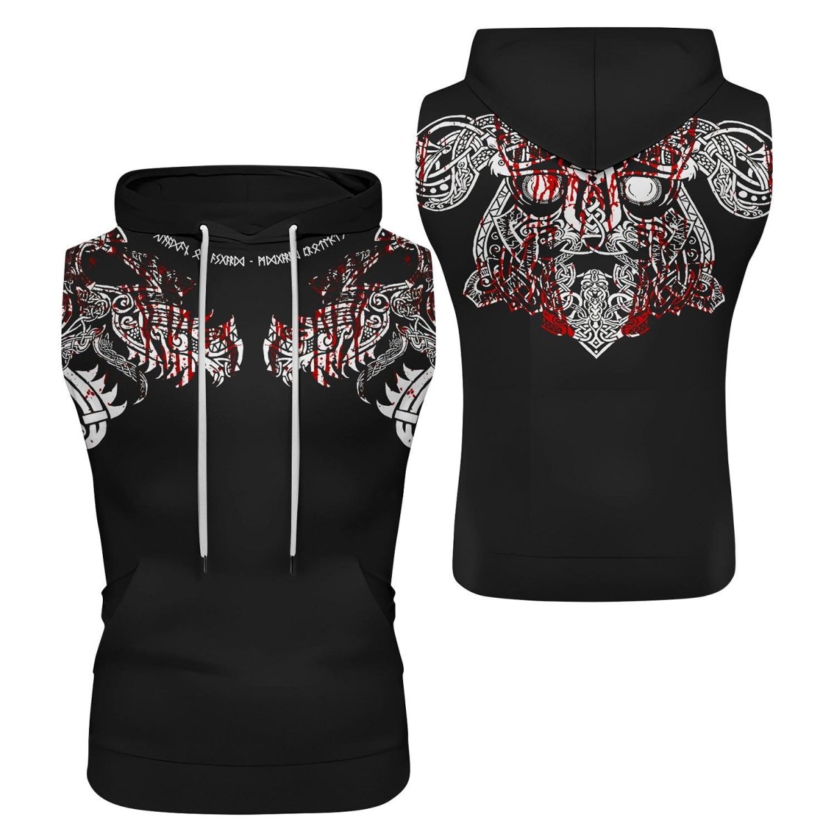 Geri & Freki Blood Tattoo Viking Sleeveless Pullover & Zip Hoodie - BattleFitGear