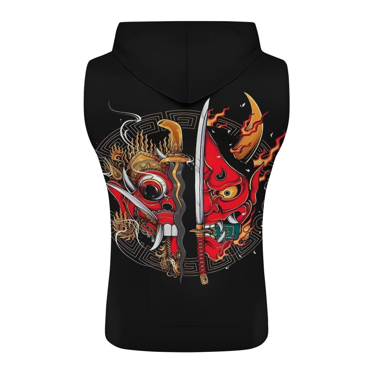 Japanese Red Demon Samurai Sleeveless Pullover & Zip Hoodie - BattleFitGear