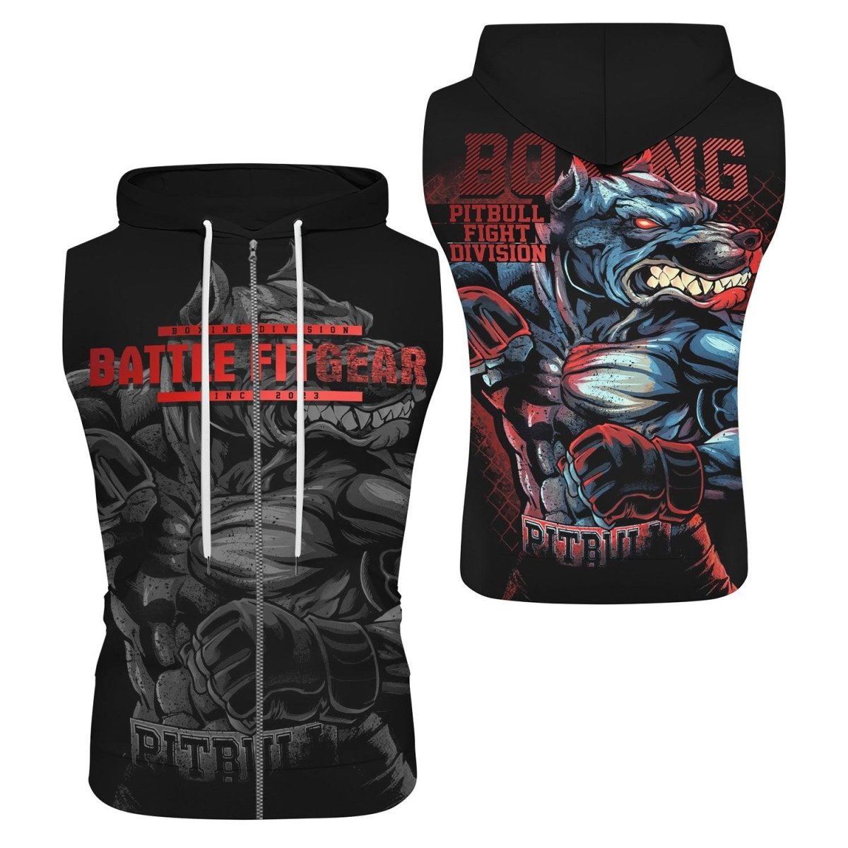 Red Rage Pitbull Boxing Sleeveless Pullover & Zip Hoodie - BattleFitGear