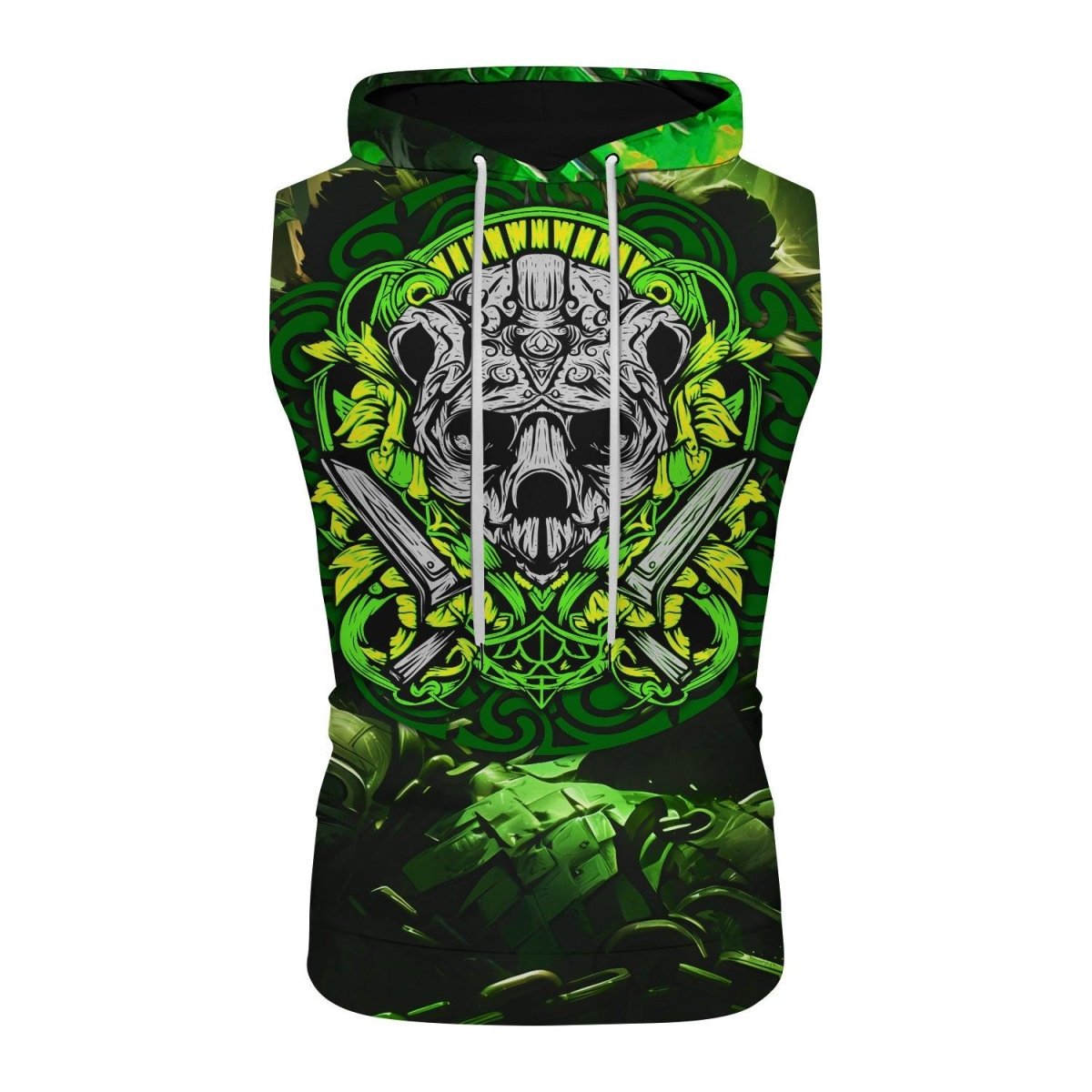 Green Panda Skull Sleeveless Pullover & Zip Hoodie - BattleFitGear