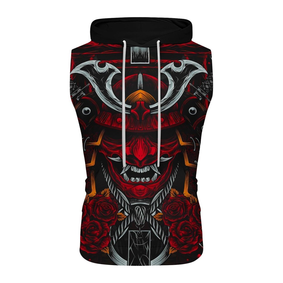 Japanese Red Demon Samurai Sleeveless Pullover & Zip Hoodie - BattleFitGear