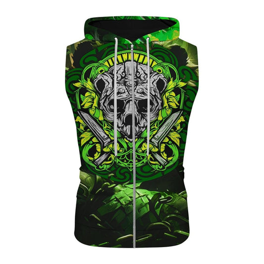 Green Panda Skull Sleeveless Pullover & Zip Hoodie - BattleFitGear