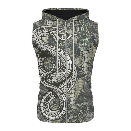 Samurai Cobra And Dragon Sleeveless Pullover & Zip Hoodie - BattleFitGear