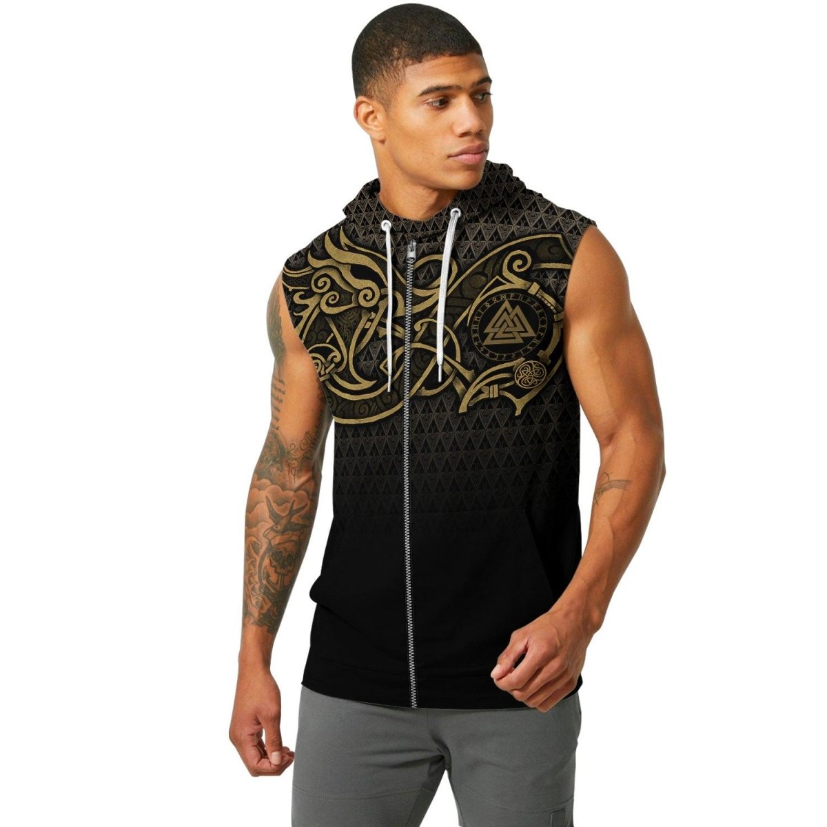 Viking Fenrir Symbol Rune Sleeveless Pullover & Zip Hoodie - BattleFitGear