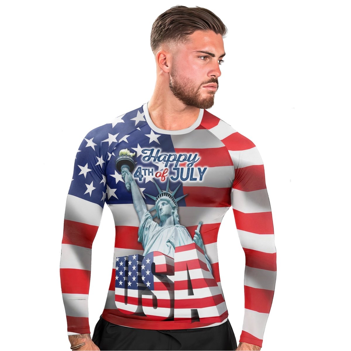 Happy Fourth Of July Men's Long Sleeve Rash Guard - BattleFitGear