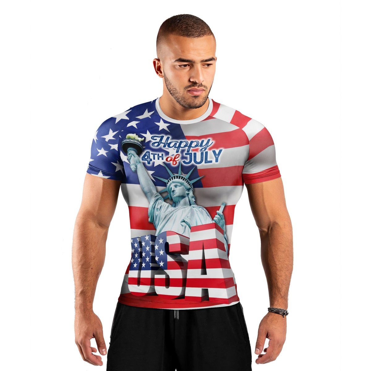 Happy Fourth Of July Men's Short Sleeve Rash Guard - BattleFitGear