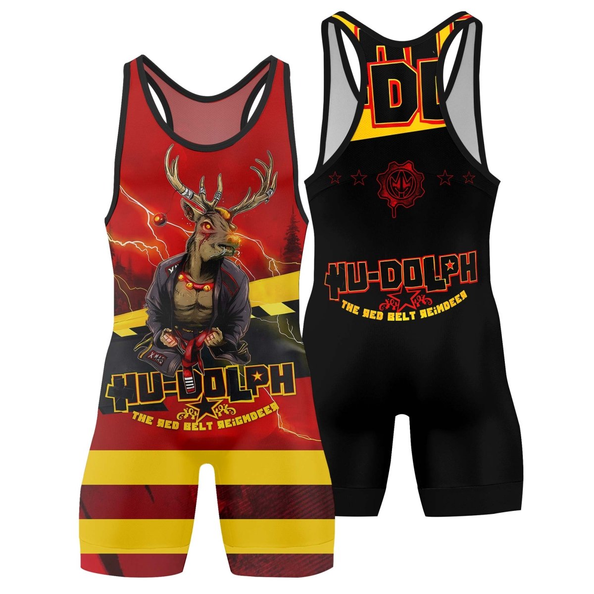 Hudolph The Red Belt Reindeer Wrestling Singlets - BattleFitGear