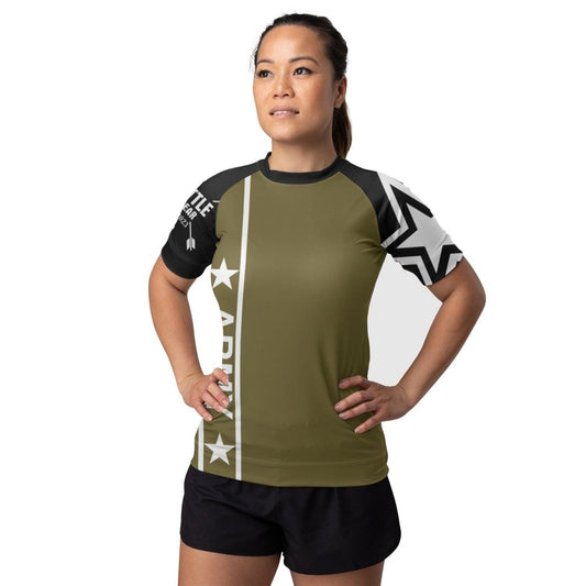 Army Camo Flag Women's Short Sleeve Rash Guard - BattleFitGear