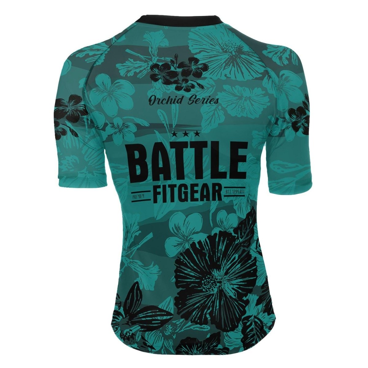 Orchid Series Viking Teal Heart Pattern Women's Short Sleeve Rash Guard - BattleFitGear