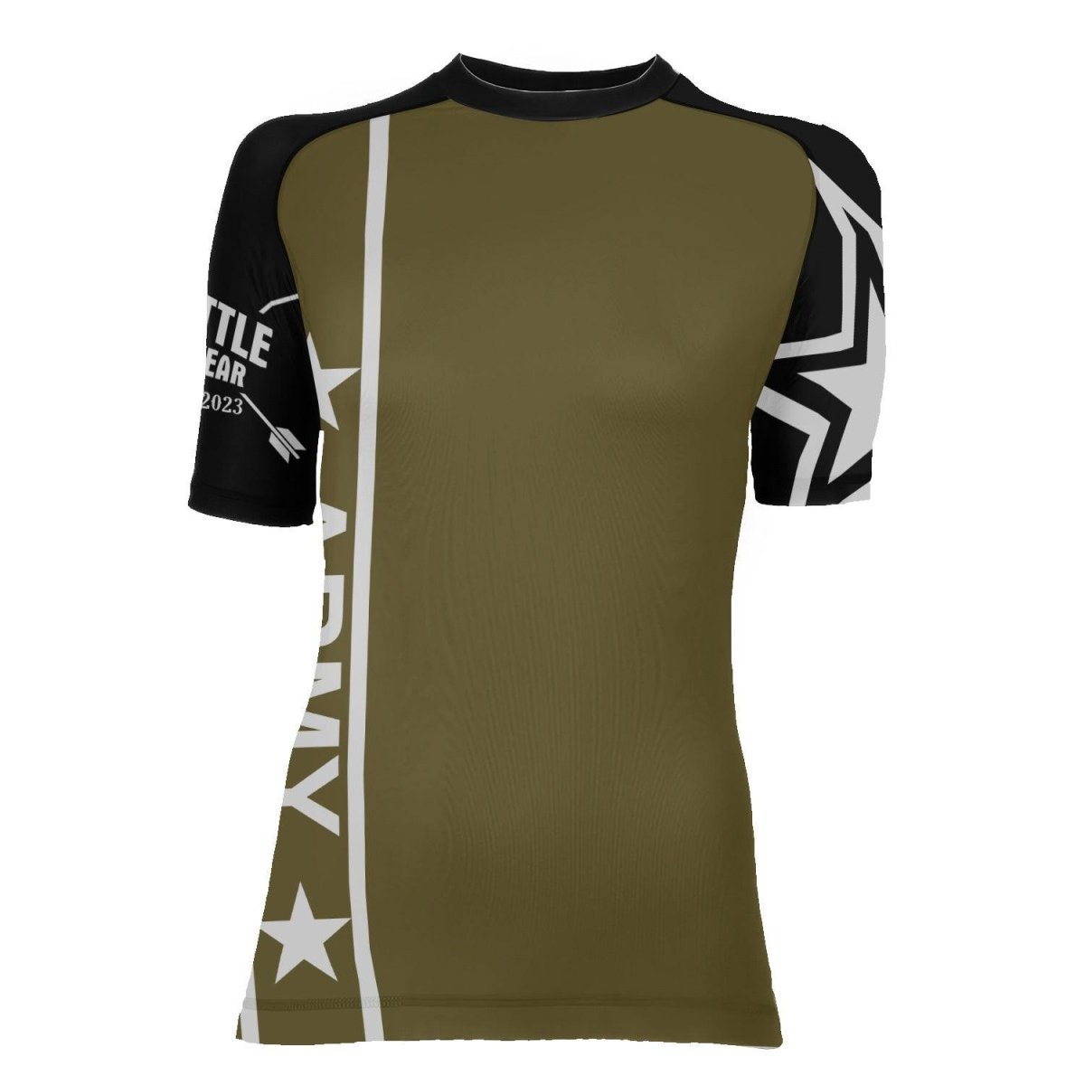 Army Camo Flag Women's Short Sleeve Rash Guard - BattleFitGear