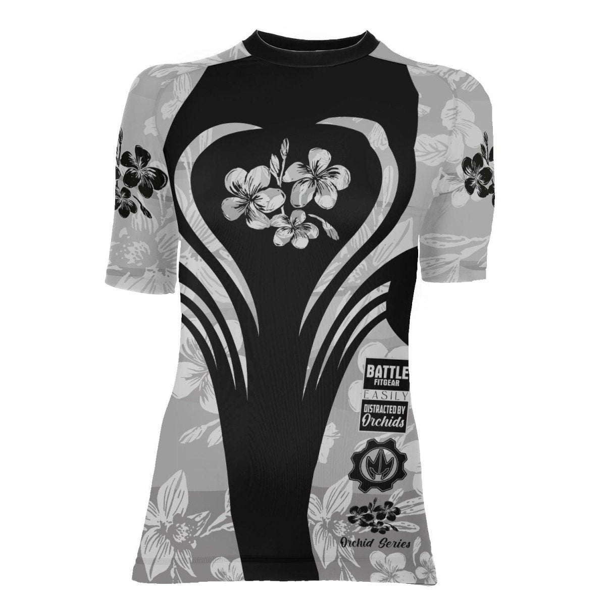 Orchid Series Viking White Heart Pattern Women's Short Sleeve Rash Guard - BattleFitGear