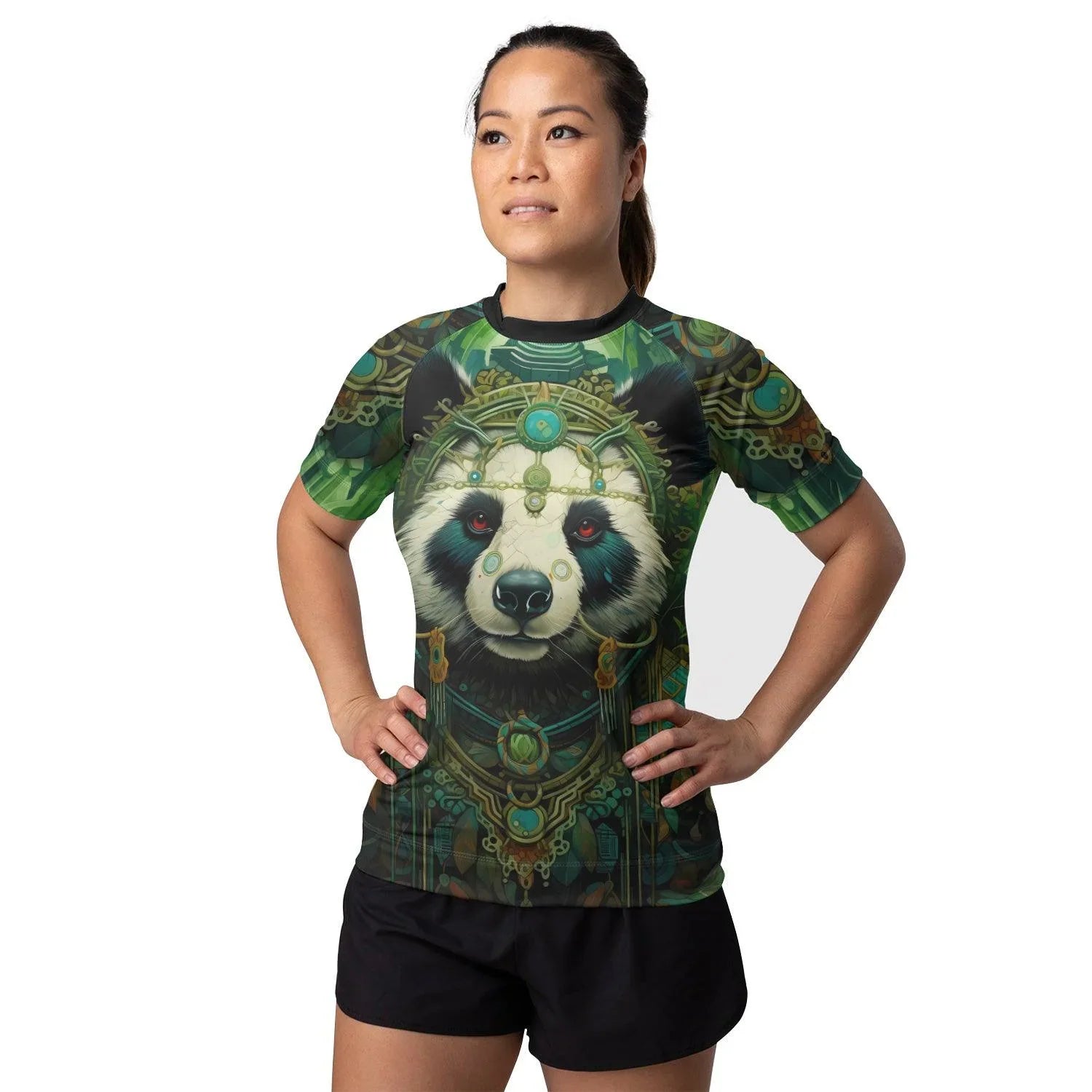 Native Panda Women's Short Sleeve Rash Guard | Panda Compression Shirt