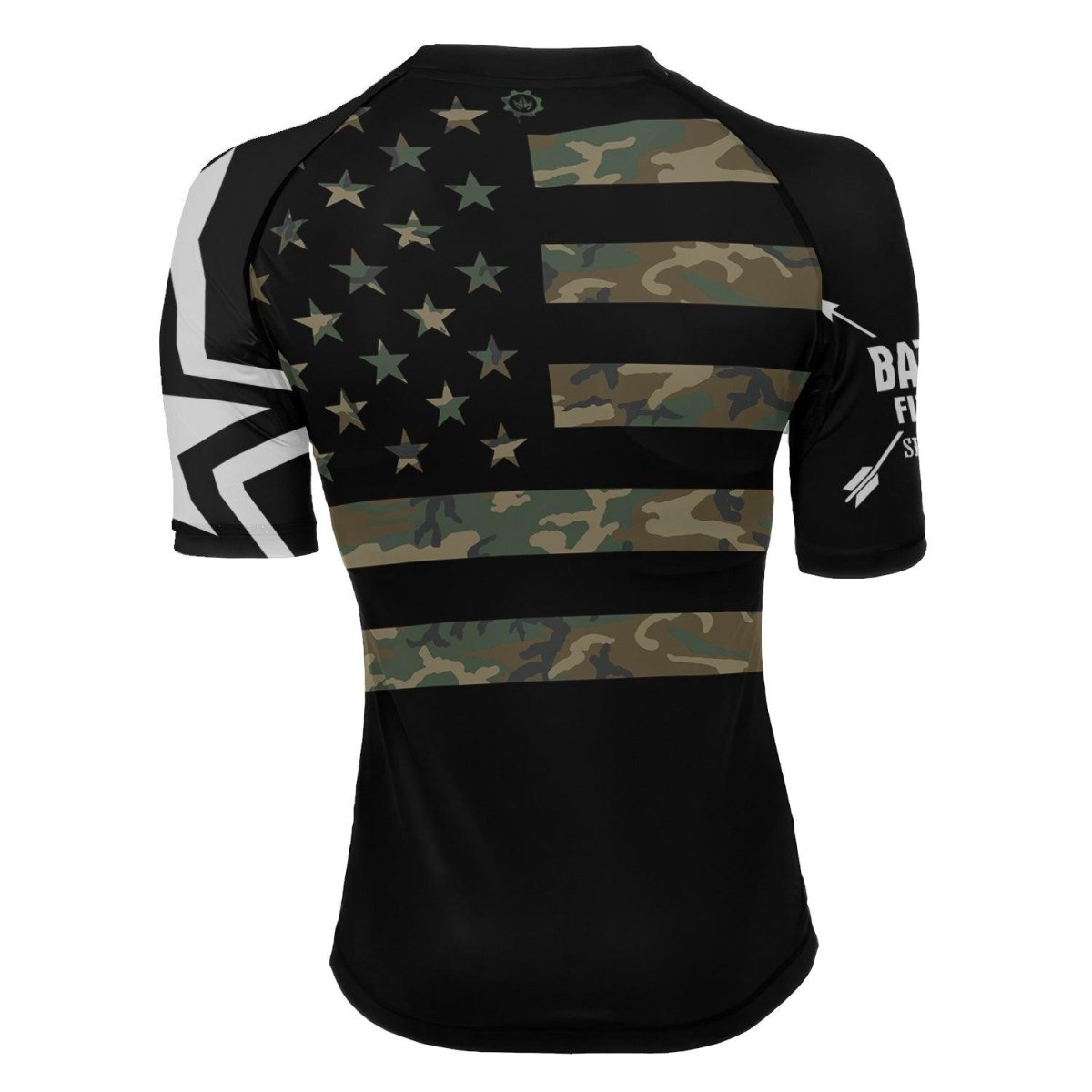 Army Camo Flag Women's Short Sleeve Rash Guard - BattleFitGear