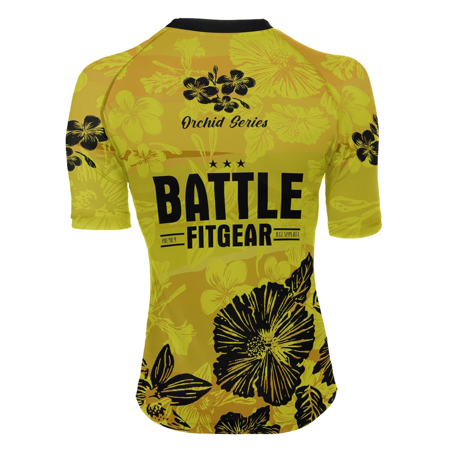 Orchid Series Floral Yellow Heart Pattern Women's Short Sleeve Rash Guard