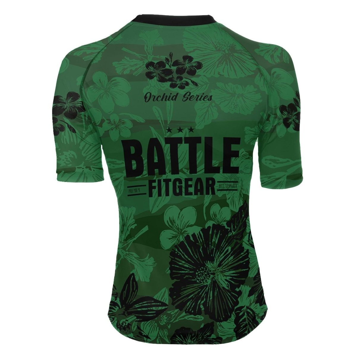 Orchid Series Floral Green Heart Pattern Women's Short Sleeve Rash Guard - BattleFitGear