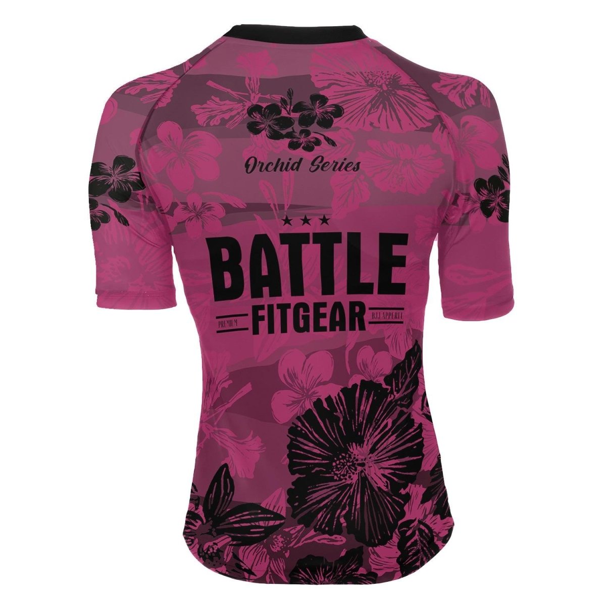 Orchid Series Floral Pink Heart Pattern Women's Short Sleeve Rash Guard - BattleFitGear